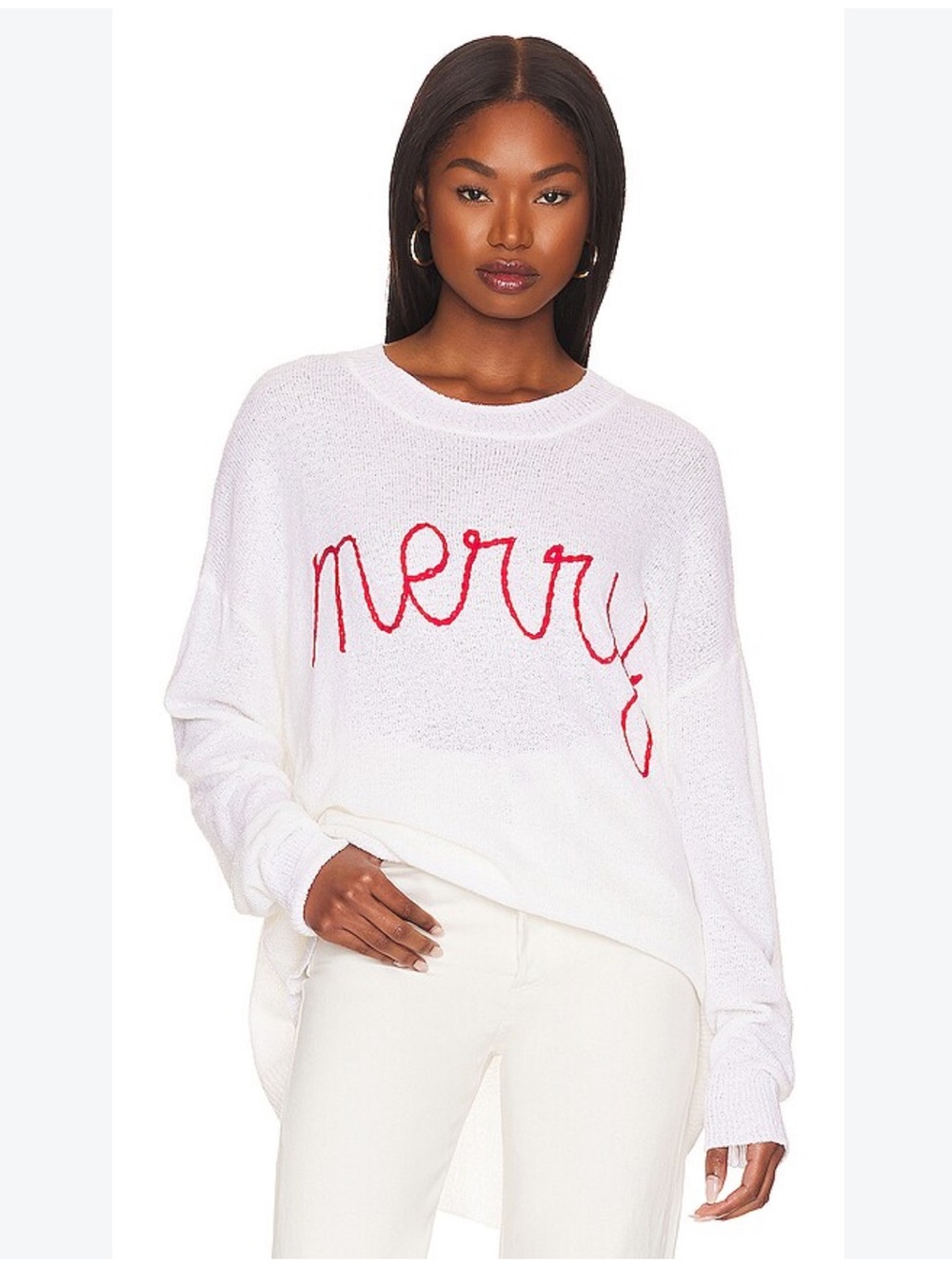 Show Me Your MuMu Cream Crewneck Sweater with Red 'merry' Script